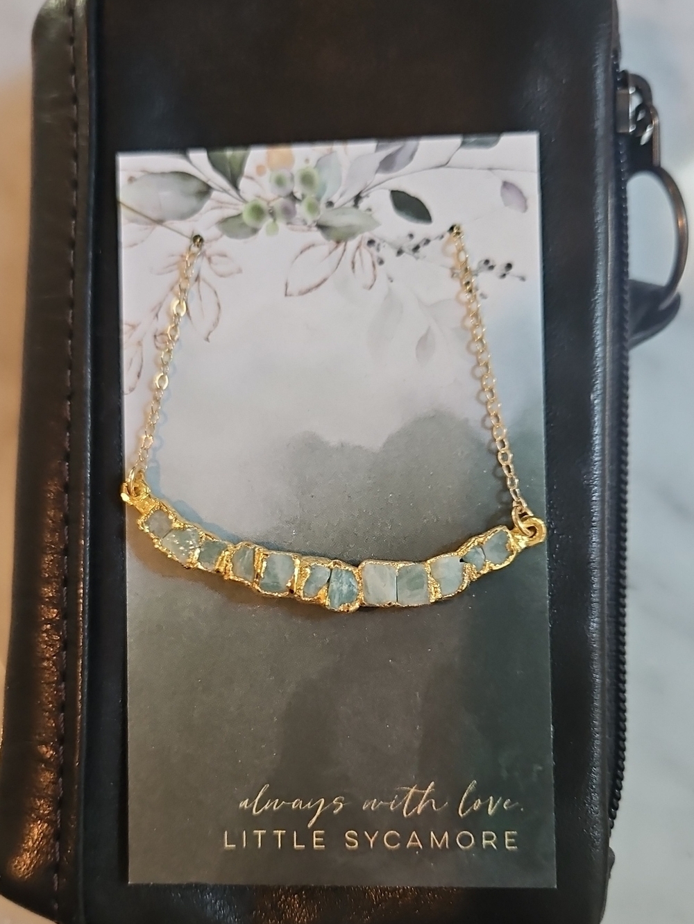 Brand New Little Sycamore Amazonite Riverbend Necklace plated gold